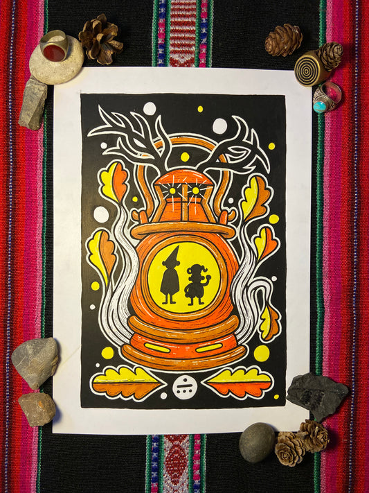 Over The Garden Wall - Beast, Boys & Lantern - A4 Original - 2025